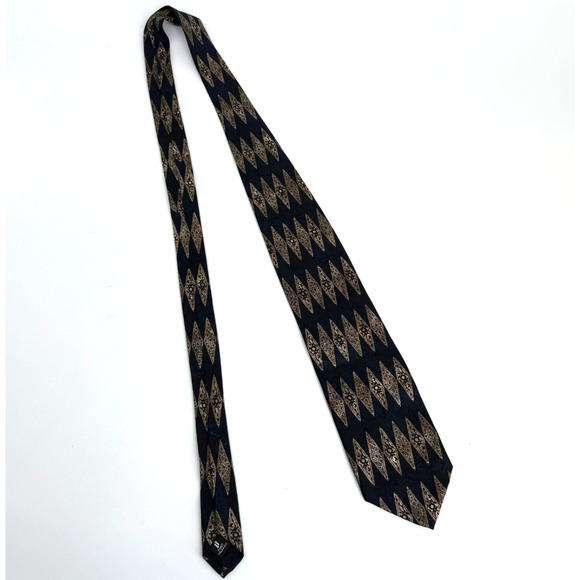 Vtg Hickey Freeman Silk Tie Paisley Baroque Italian Hand sewn Geometric 90s Gold - Picture 6 of 9